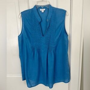 Charter Club 100% Linen Sleeveless Pintuck Shirt Blue Size 16 Beachy Coastal